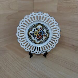 Schumann Bavaria Floral Reticulated Plate Pierced Edge Decorative Dish 5.5"